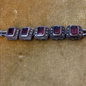 Antique Elegant Silver and Red Gemstone Bracelet